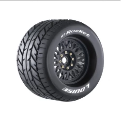 Louise RC MT-ROCKET 1:8 Monster Truck Banden Set Op Velg Sport Zwart Verwijderbare Offset 0 en 1/2 HEX 17mm (2 stuks)