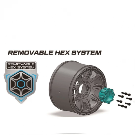 Louise RC MT-ROCKET 1:8 Monster Truck Banden Set Op Velg Sport Zwart Verwijderbare Offset 0 en 1/2 HEX 17mm (2 stuks)