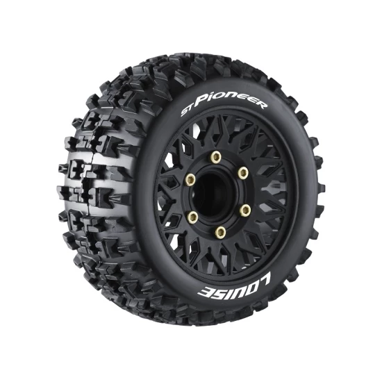 Louise RC ST-PIONEER 1/10 Stadium Truck Banden Set op Zwart Sport Velgen, Afneembare HEX 12 Smal, 12 Breed, 14, 17mm