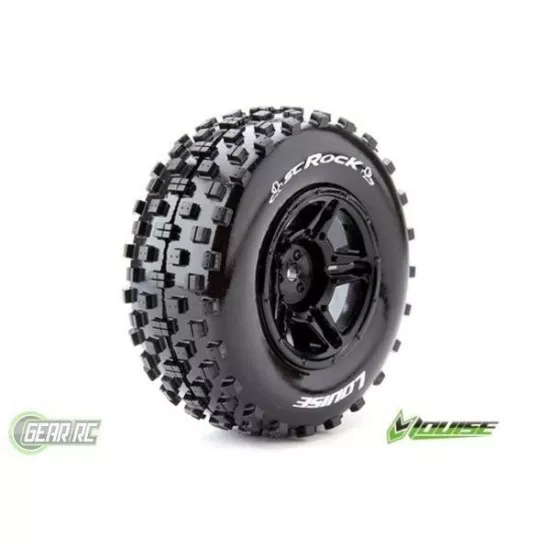 Louise RC SC-ROCK  1-10 Short Course Banden Set Verlijmd op velg Soft Velgen Zwart TRX SLASH Voor - 1 Paar