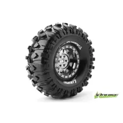 Louise RC CR-ROWDY 1-10 Crawler Banden Set Verlijmd op velg Super Soft 1.9 Velgen Zwart chrome Hex 12mm 1 Paar