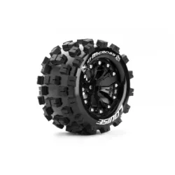 Louise MT-MCROSS 1op10 Monster Truck Banden Set Verlijmd op velg Soft 2.8 Velgen Zwart 1/2 Offset