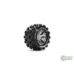1/10 MonsteTruck Banden Set Verlijmd op velg Soft 2.8" VelgeChroom
