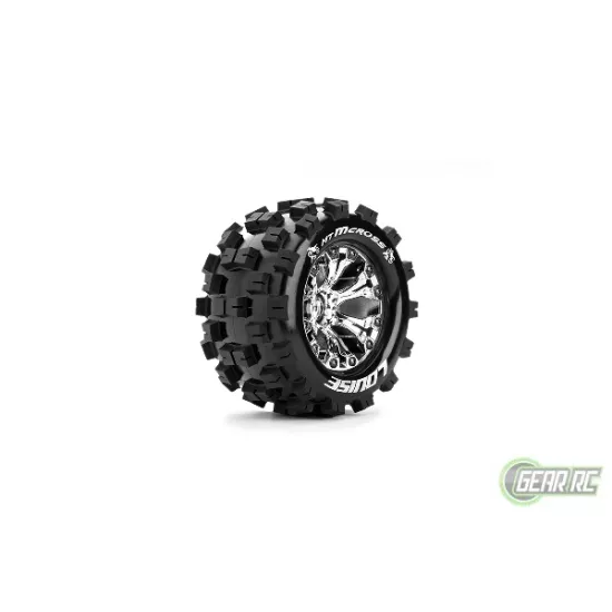 1/10 MonsteTruck Banden Set Verlijmd op velg Soft 2.8" VelgeChroom