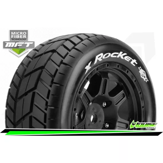 Louise RC MFT X-ROCKET Arrma Kraton Serie Bandenset Gemonteerd Sport Velgen Zwart Zeskant 24mm 