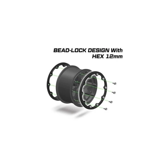 Louise RC MFT ST-ROCKET 1-10 Monster Truck Tire Set Mounted Black Chrome 2.8 Bead-Lock Wheels  0-Offset Hex 12mm 2 pcs