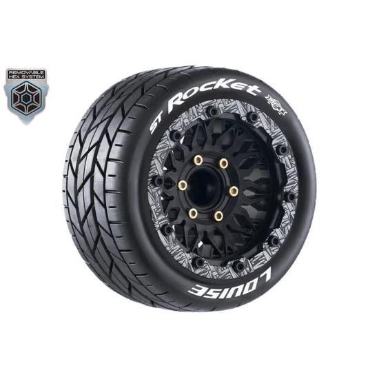 Louise RC MFT ST-ROCKET 1-10 Stadium Truck Tire Set Mounted Sport Black Wheels Removable HEX 12 Narrow, 12 Wide, 14, 17mm 2pcs
