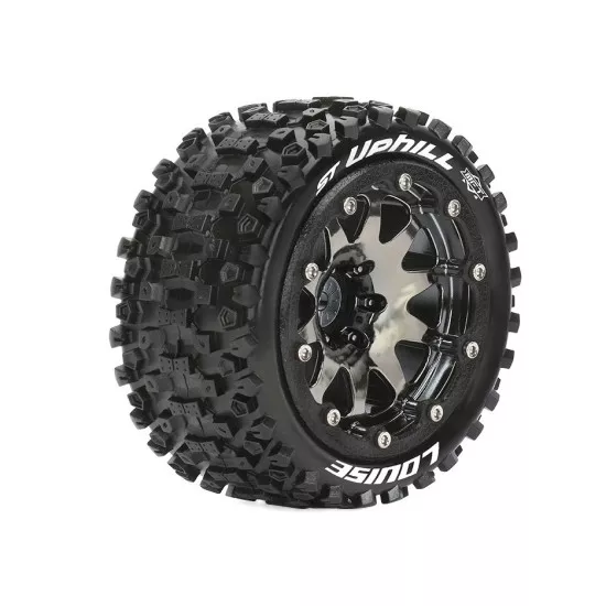 MFT ST-UPHILL 1-10 Monster Truck Bandenset Gemonteerd Sport - 2.8 Bead-Lock Velgen Zwart chrome  1/2-Offset Zeskant 12mm 