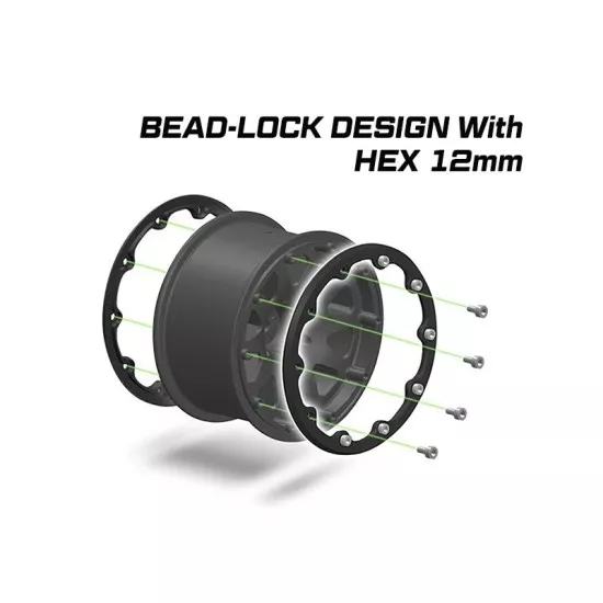 MFT ST-UPHILL 1-10 Monster Truck Bandenset Gemonteerd Sport - 2.8 Bead-Lock Velgen Zwart chrome  1/2-Offset Zeskant 12mm 
