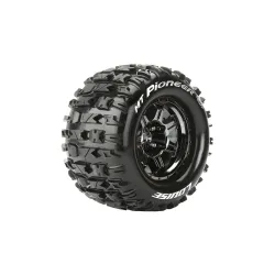 Louise RC MFT MT-PIONEER 1-8 Monster Truck Bandenset Gemonteerd Sport 3.8 Bead Style Velgen Zwart-Chrome 1/2-Offset Zeskant 17mm 2 stuks