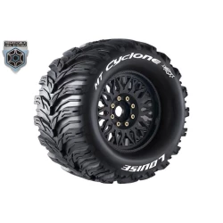 Louise RC MFT MT-CYCLONE 1:8 Monster Truck Banden Set Zwart Gemonteerd – Verwisselbare 0 en 1/2 Offset 17mm Zeskant 2 stuks