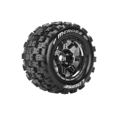 Louise RC MFT ST-MCROSS 1-8 Stadium Truck Bandenset Gemonteerd Sport 3.8 Bead Style Velgen Zwart-Chrome 1/2-Offset Zeskant 17mm 2stuks