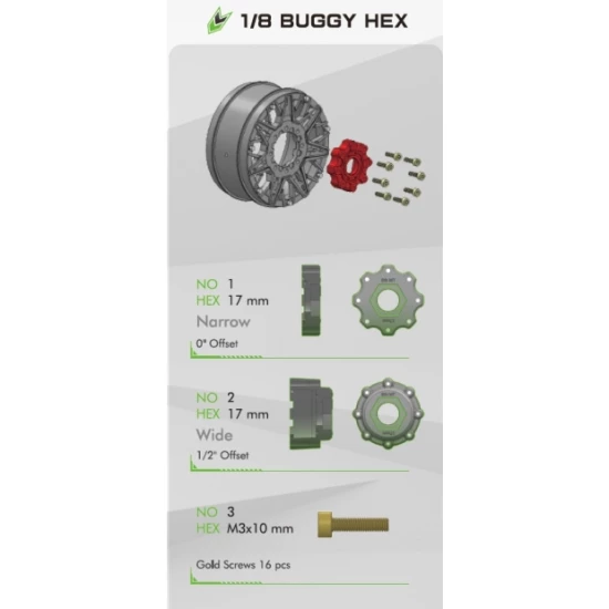 Banden en Wielen B-PIONEER 1/8 Buggy Soft MFT (Verwijderbare 17mm Hex 0 en 1/2 Offset) (2 stuks)
