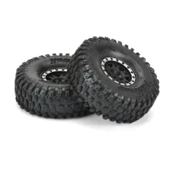 Hyrax 1.9 Predator (Super Soft) Rock Terrain Tires Mounted on Impulse Black/Silver Plastic Internal Bead-Loc 12mm Wheels (2) for Rock Crawler Front or Rear