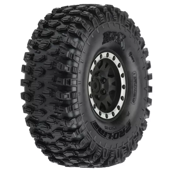Hyrax 1.9 Predator (Super Soft) Rock Terrain Tires Mounted on Impulse Black/Silver Plastic Internal Bead-Loc 12mm Wheels (2) for Rock Crawler Front or Rear