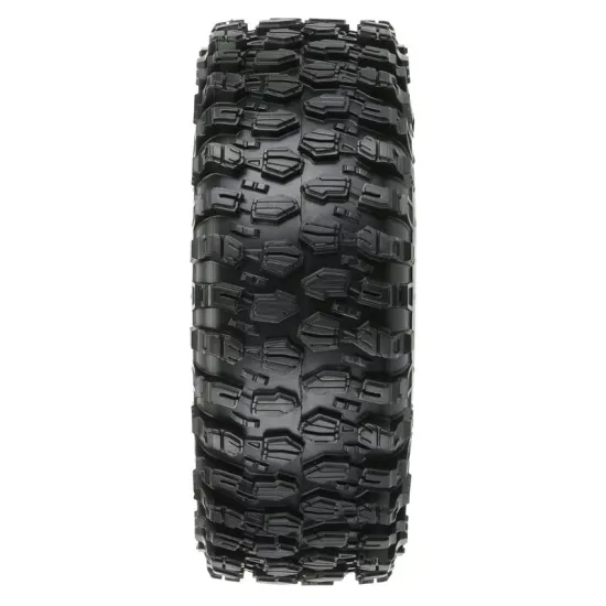 Hyrax 1.9 Predator (Super Soft) Rock Terrain Tires Mounted on Impulse Black/Silver Plastic Internal Bead-Loc 12mm Wheels (2) for Rock Crawler Front or Rear