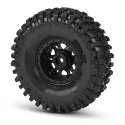 Hyrax 1.9 Predator (Super Soft) Rock Terrain Tires Mounted on Impulse Black/Silver Plastic Internal Bead-Loc 12mm Wheels (2) for Rock Crawler Front or Rear