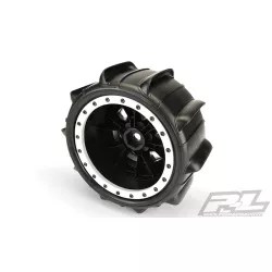 Sling Shot 4.3 Pro-Loc Sand Tires (2) Mounted on Impulse Pro-Loc Black Wheels with Stone Gray Rings for X-MAXX Front or Rear