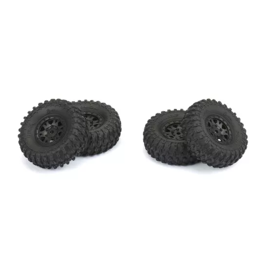 Hyrax 1.0 Tires Mounted on Mini Impulse Black Internal Bead-Loc 7mm Hex Wheels (4) for SCX24 Front or Rear (PRO1019410)