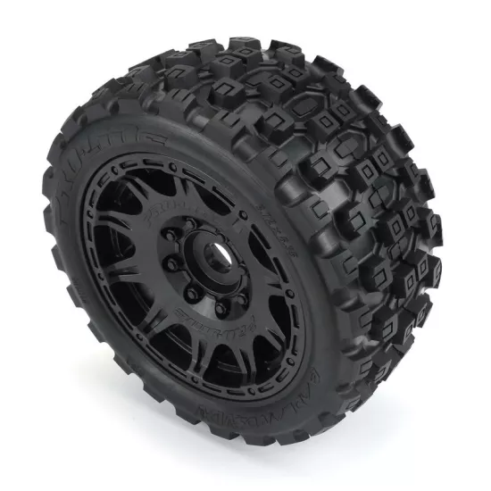 Badlands MX57 All Terrain Tires Mounted on Raid 5.7 Black Wheels (2) for X-MAXX, KRATON 8S