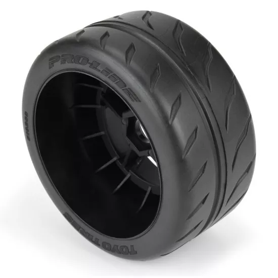 Toyo Proxes R888R 53/107 2.9" S3 (Soft) Street BELTED Tires Mounted on Black 5-Spoke 17mm Wheels (2) for Felony Rear