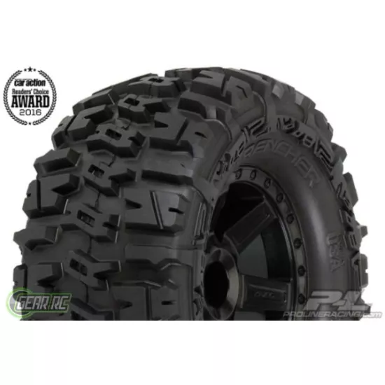 Trencher 2.8" All Terrain Tires for JATO, Nitro Stampede/Nitro Rustler Rear, Electric Stampede/Rustler Front and PRO-MT, Stampede 4X4 Front or Rear. Mounted on Desperado Black Wheels