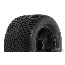 Road Rage 3.8" Street Tires Mounted for 17mm MT Front or Rear, Mounted on Desperado Black 1/2" Offset 17mm Wheels