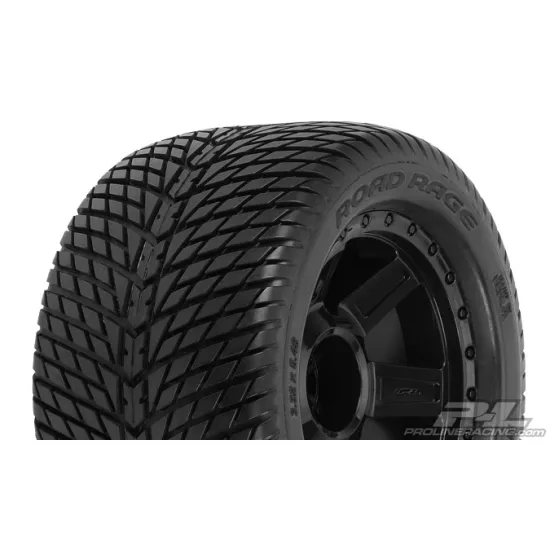 Road Rage 3.8" Street Tires Mounted for 17mm MT Front or Rear, Mounted on Desperado Black 1/2" Offset 17mm Wheels