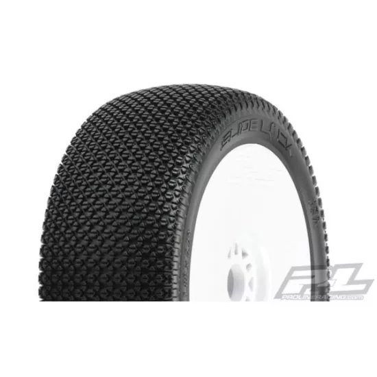 Slide Lock M3 (Soft) Off-Road 1:8 Buggy Tires Mounted on White Wheels (2) for Front or Rear