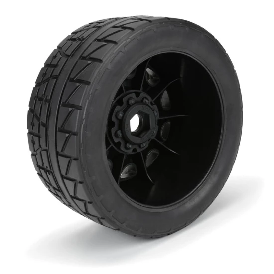 Proline Menace HP 5.7” Street BELTED Tires Mounted on Raid Black 8x48 Removable 24mm Hex Wheels (2) for X-MAXX, KRATON 8S & Other Large Vehicles Front or Rear
