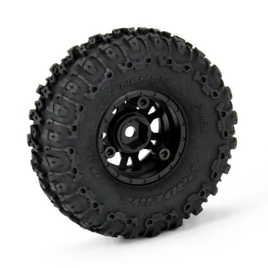 Proline 1/24 Trencher Fr/Rr 1.0 Tires Mounted 7mm Black Impulse (4): SCX24