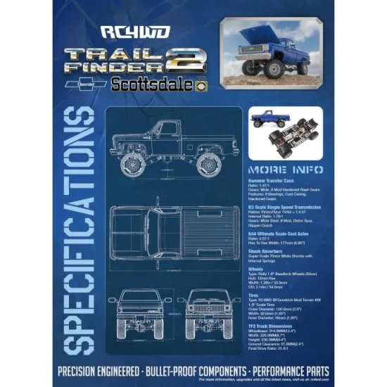 RC4WD Trail Finder 2 "LWB" RTR W/ Chevrolet K10 Scottsdale Hard BodySet
