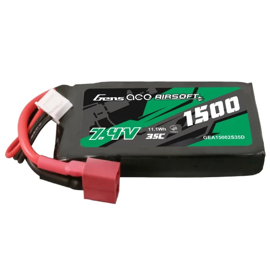Gens Ace 35C 1500mAh 2S1P 7.4V Airsoft Gun Lipo Battery with T Plug
