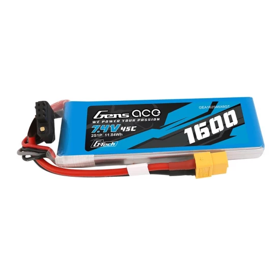 Gens Ace G-Tech 1600mAh 7.4V 45C 2S1P Lipo Battery Pack with XT60 Plug