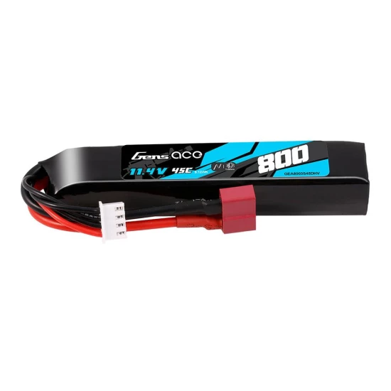 Gens Ace LIPO 800mAh 11.4V 45C 3S1P Deans(T) High Voltage LIPO Battery Pack