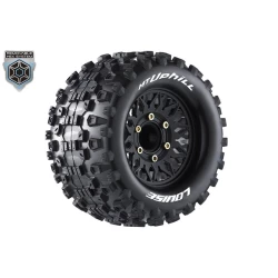 Louise RC MT-UPHILL 1/10 Monster Truck Banden op Zwarte Velgen, verwisselbare 12 mm smal, 12 mm breed, 14 mm, 17 mm zeskant 2 stuks