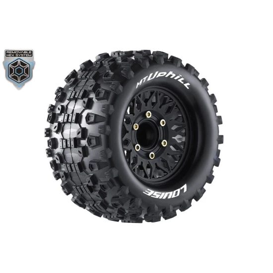 Louise RC MT-UPHILL 1/10 Monster Truck Banden op Zwarte Velgen, verwisselbare 12 mm smal, 12 mm breed, 14 mm, 17 mm zeskant 2 stuks