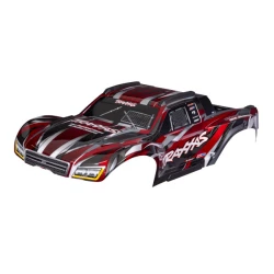 Body, Maxx Slash, red (painted)/ decal sheet (assembled with body support, body plastics, & latches for clipless mounting)