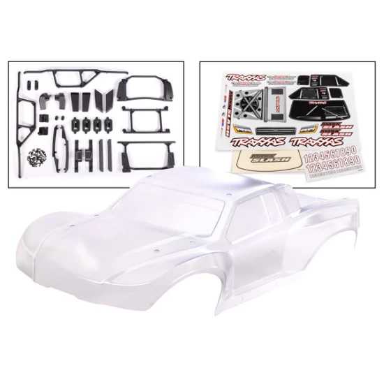 Body, Maxx Slash (clear, requires painting)/ window masks/ decal sheet (includes body support, body plastics, latches, & hardware for clipless mounting) (heavy duty)