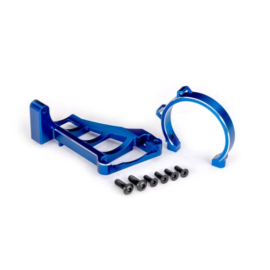Motor mounts (front & rear) (blue-anodized 6061-T6 aluminum)/ 3x10mm CCS (with threadlock) (4)/ 4x12mm BCS (with threadlock) (2) (for use with #3483 motor)