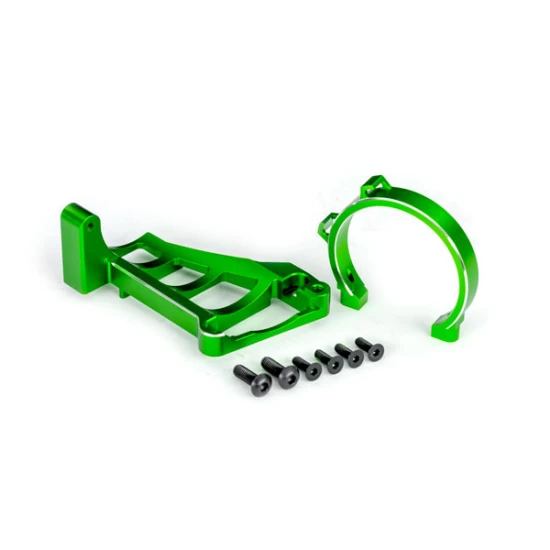 Motor mounts (front & rear) (green-anodized 6061-T6 aluminum)/ 3x10mm CCS (with threadlock) (4)/ 4x12mm BCS (with threadlock) (2) (for use with #3483 motor)