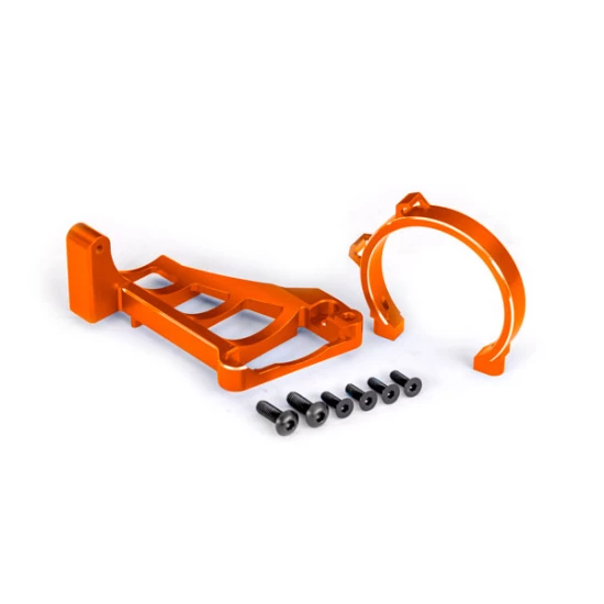 Motor mounts (front & rear) (orange-anodized 6061-T6 aluminum)/ 3x10mm CCS (with threadlock) (4)/ 4x12mm BCS (with threadlock) (2) (for use with #3483 motor)