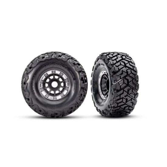 Tires & wheels, assembled, glued, left (1), right (1) (black with satin beadlock wheels, Maxx Slash belted tires, foam inserts) (17mm splined) (TSM rated)