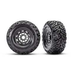 Tires & wheels, assembled, glued, left (1), right (1) (charcoal gray wheels, Maxx Slash belted tires, foam inserts) (17mm splined) (TSM rated)