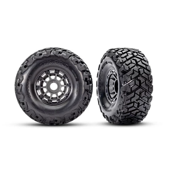 Tires & wheels, assembled, glued, left (1), right (1) (charcoal gray wheels, Maxx Slash belted tires, foam inserts) (17mm splined) (TSM rated)