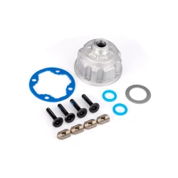 Carrier, differential (aluminum)/ o-ring gaskets (2)/ ring gear gasket/ spacers (4)/ 12.2x18x0.5 MW/ 3x15mm flat-head machine screws (with threadlock) (4)