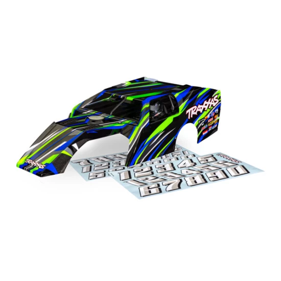 Body, Slash Mudboss, green (painted, decals applied) (assembled with front & rear body mounts and body support for clipless mounting)
