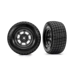 Banden en wielen, gemonteerd, gelijmd (dirt oval, grafietgrijze wielen, Hoosier banden, schuiminserts) (2) (2WD alleen voor) 2 stuks