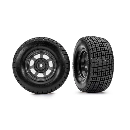 Banden en wielen, gemonteerd, gelijmd (dirt oval, grafietgrijze wielen, Hoosier banden, schuiminserts) (2) (2WD alleen voor) 2 stuks