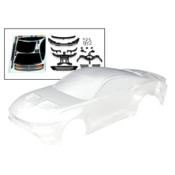 Body, Ford Mustang (clear, trimmed, requires painting)/ decal sheet (includes side mirrors, spoiler, grilles, vents, hardware, & clipless mounting)